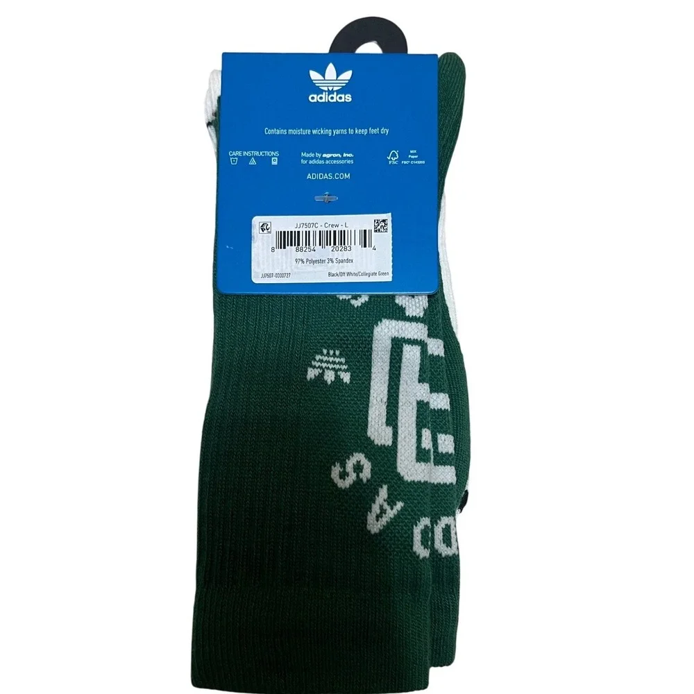 Adidas Originals 3 Pack Crew Socks Black Off‎ White Collegiate Green JJ7507C L